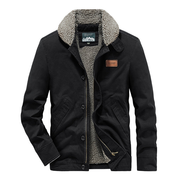 Men's Canvas Jacket with Full Sherpa Lining and Shirt Collar Mune Fashion