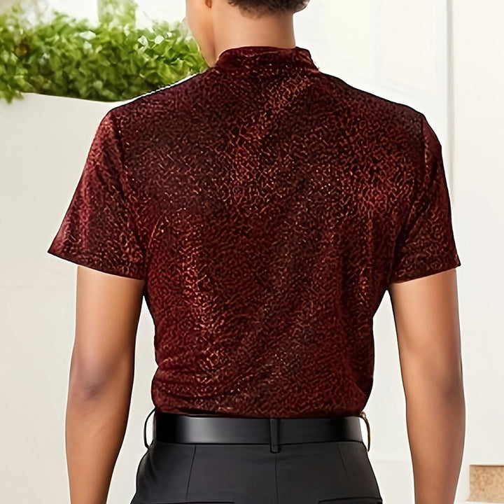 Women shimmering short-sleeve shirt with high round neckline and textured animal print look Mune Fashion