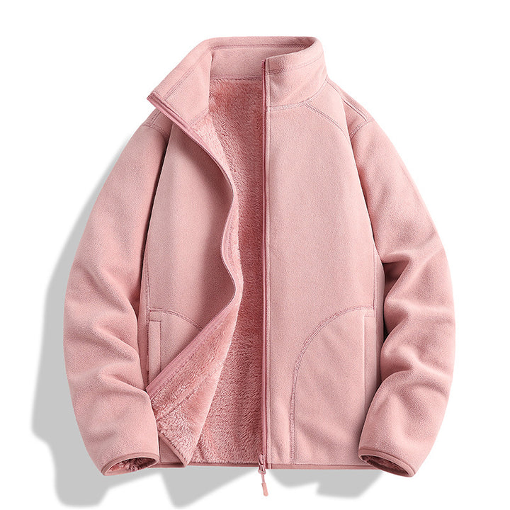 Men's fleece jacket with Sherpa teddy lining, stand-up collar & two-way zipper Mune Fashion