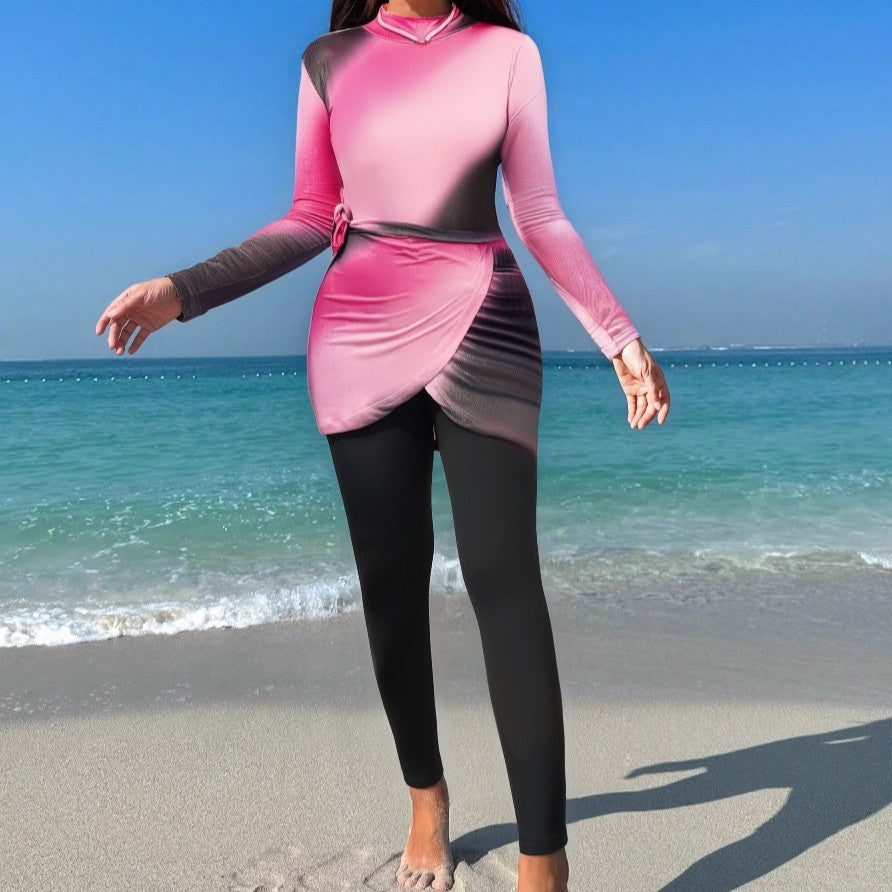 Women's fashionable surf suit with tie belt and long sleeves Mune Fashion