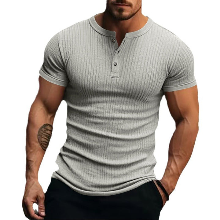 Men's fitted short sleeve Henley shirt with ribbed texture and short button placket Mune Fashion