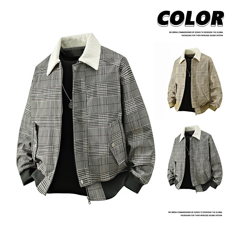 Men's checked bomber transitional jacket with teddy collar & ribbed cuffs Mune Fashion