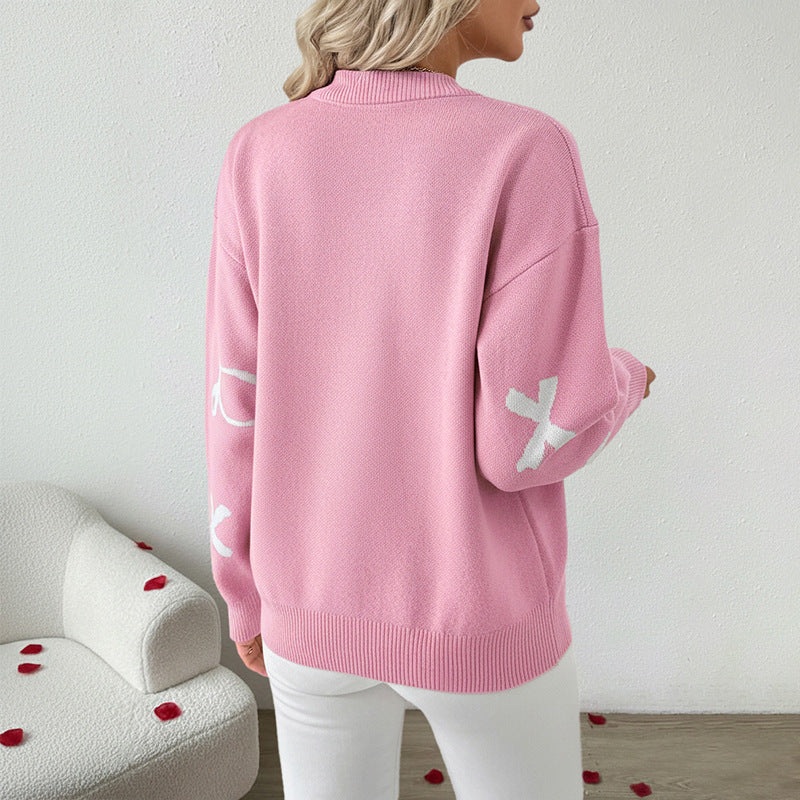 Women Playful Sweater with Bow Patterns Mune Fashion
