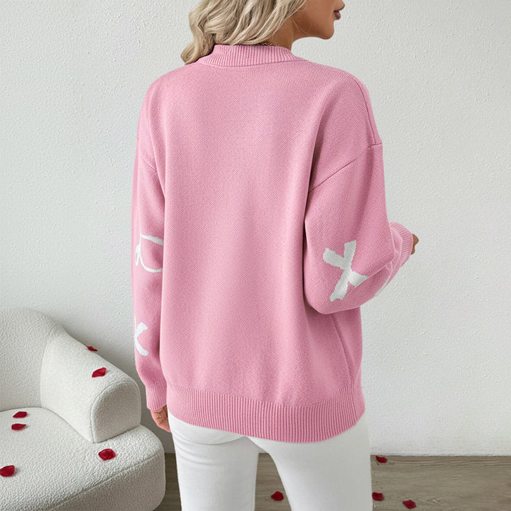 Women Playful Sweater with Bow Patterns Mune Fashion