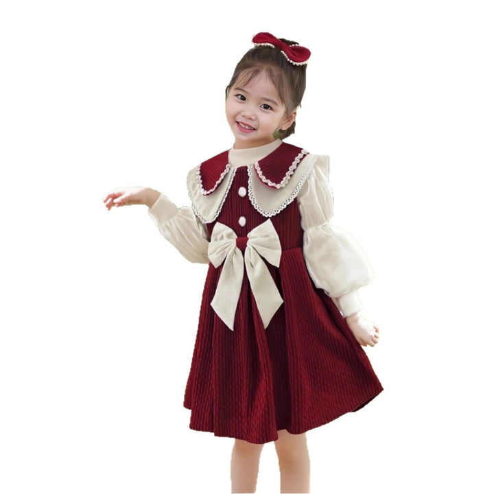 Girl's dress with festive collar and bow detail Mune Fashion