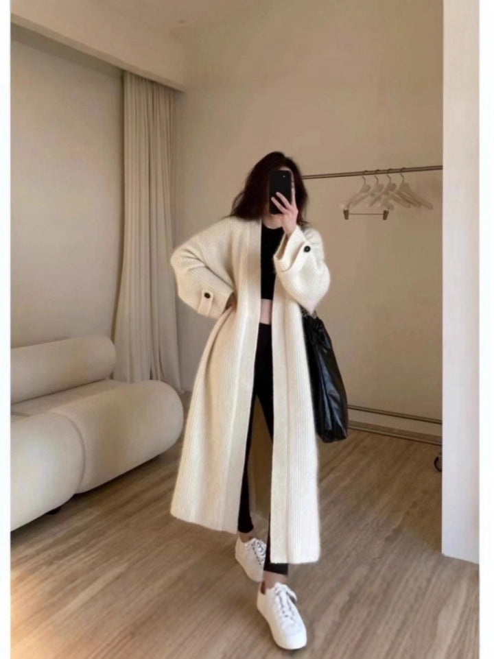 Women's Maxi Long Cardigan made of soft rib knit with wide cuffs Mune Fashion