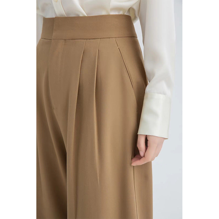 Women High-Waisted Pleated Cuff Pants with Wide Leg Mune Fashion