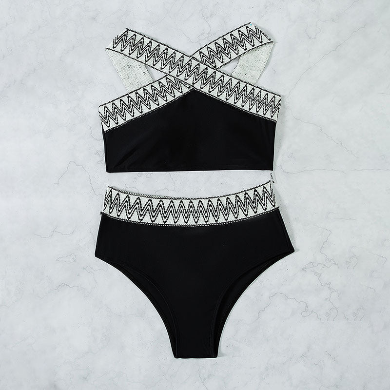 Women high-waisted bikini set with elegant cross-back design Mune Fashion