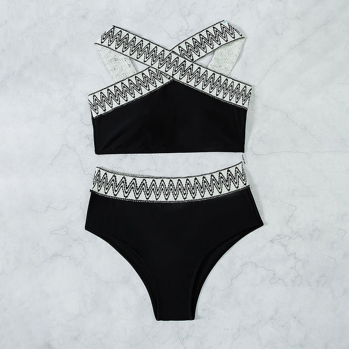 Women high-waisted bikini set with elegant cross-back design Mune Fashion
