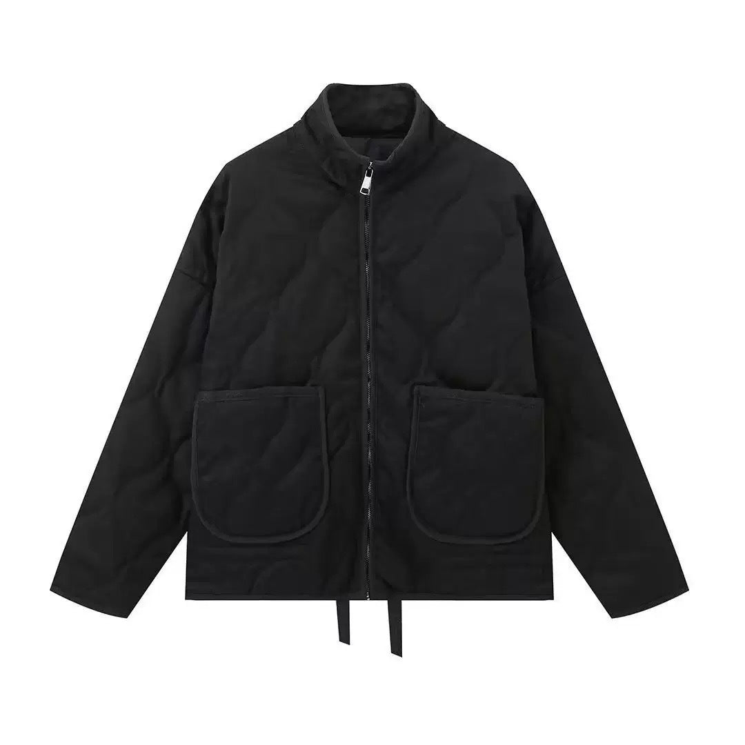 Unisex quilted jacket with stand-up collar, front pockets, and drawstring Mune Fashion