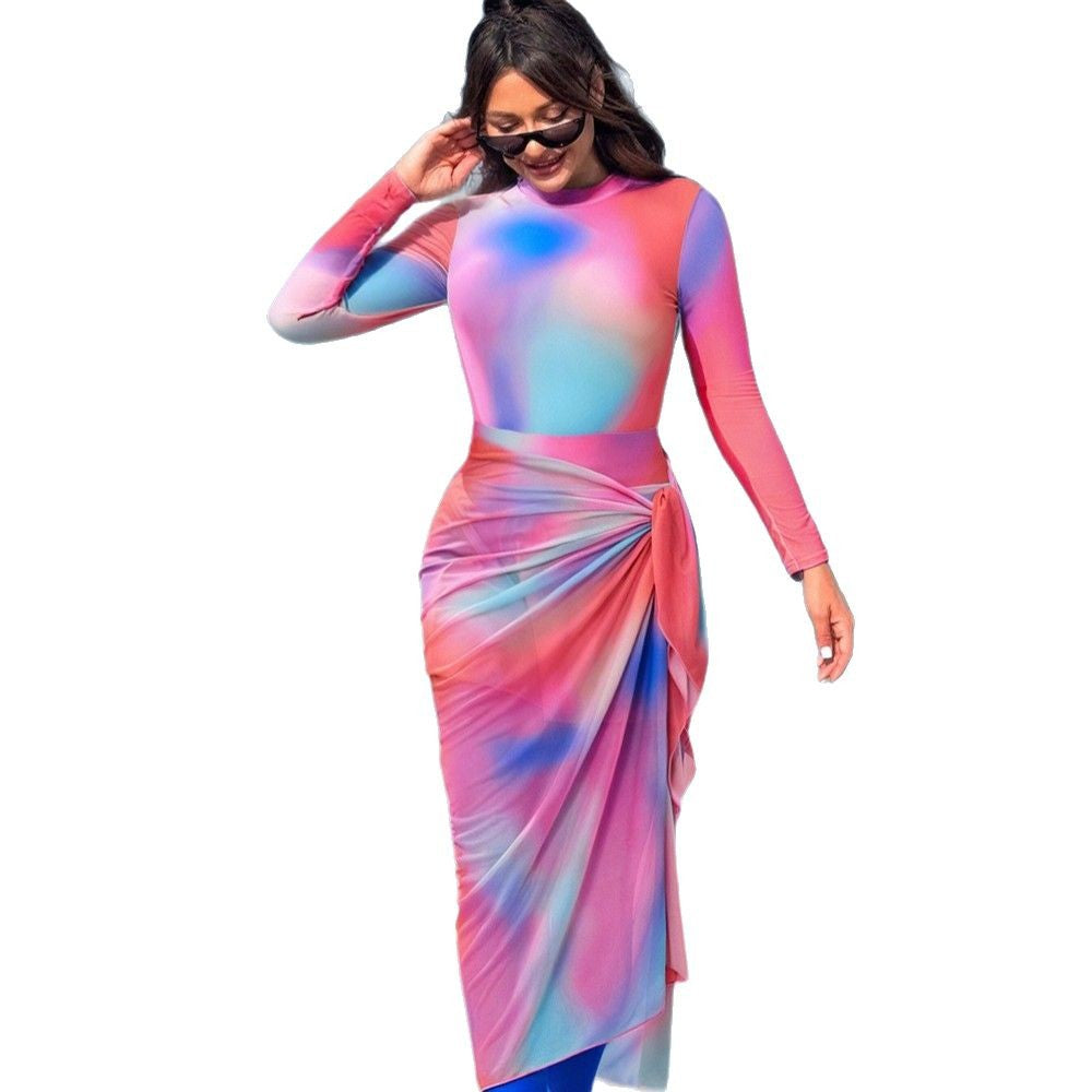 Women’s fashionable swimsuit with long sleeves and flared skirt Mune Fashion