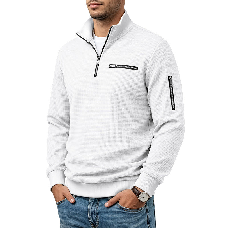 Men's waffle-knit turtleneck with contrast collar, zippered chest pocket and arm pocket Mune Fashion