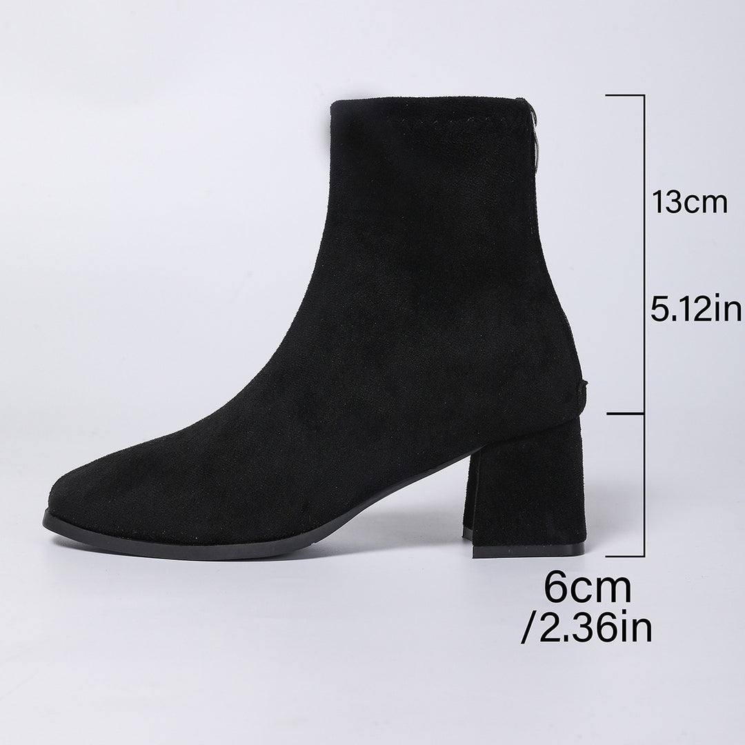 Women’s ankle-high velour look ankle boots with medium high block heel and slender toe cap Mune Fashion
