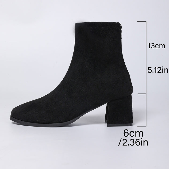 Women’s ankle-high velour look ankle boots with medium high block heel and slender toe cap Mune Fashion