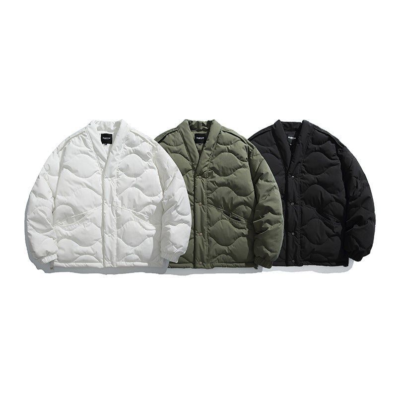 Unisex Oversized Padded Jacket with V-Neck, Snap Button Closure and Padded Insulation Mune Fashion