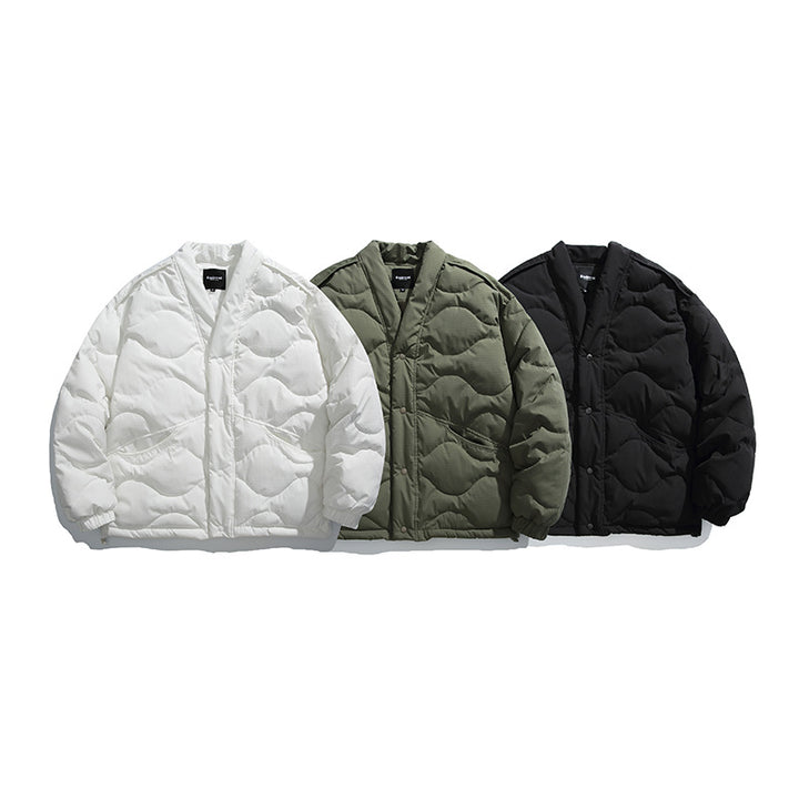 Unisex Oversized Padded Jacket with V-Neck, Snap Button Closure and Padded Insulation Mune Fashion