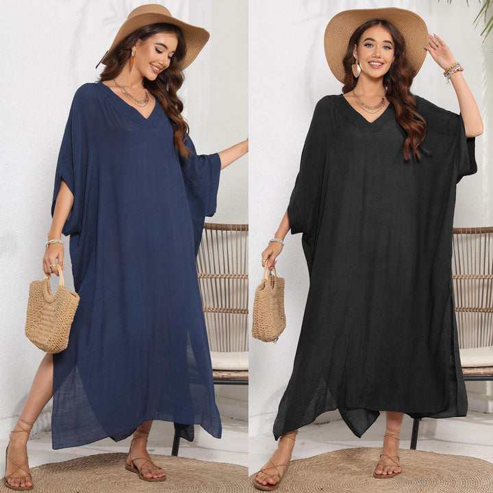 Ladies airy summer dress with V-neck and asymmetrical hem Mune Fashion