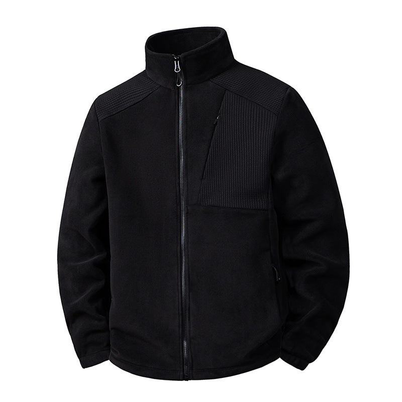 Men's fleece jacket with stand-up collar and reinforced shoulder panels Mune Fashion