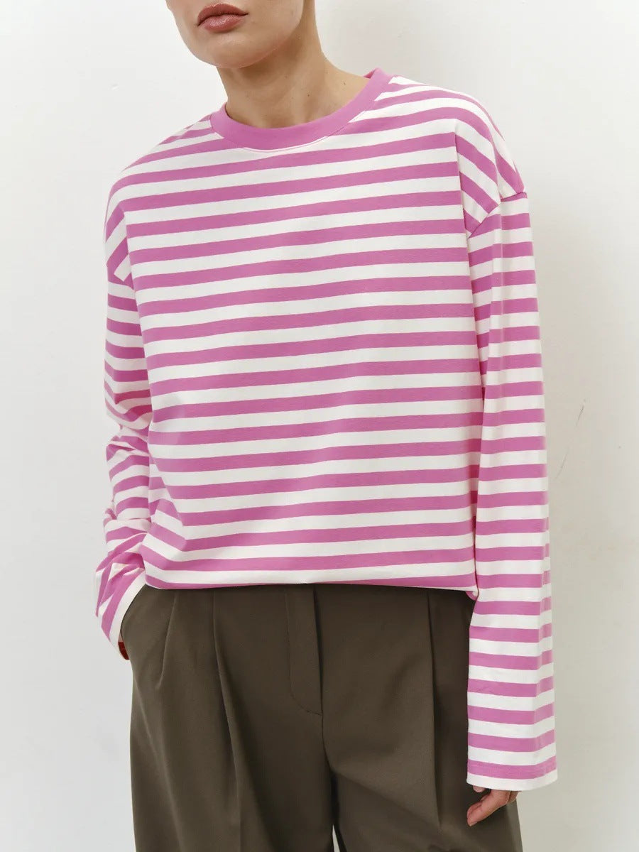 Women Casual Striped Long Sleeve Shirt Mune Fashion