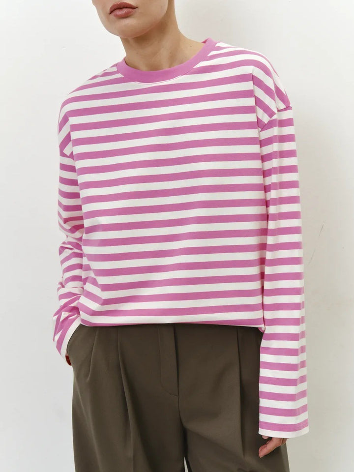Women Casual Striped Long Sleeve Shirt Mune Fashion
