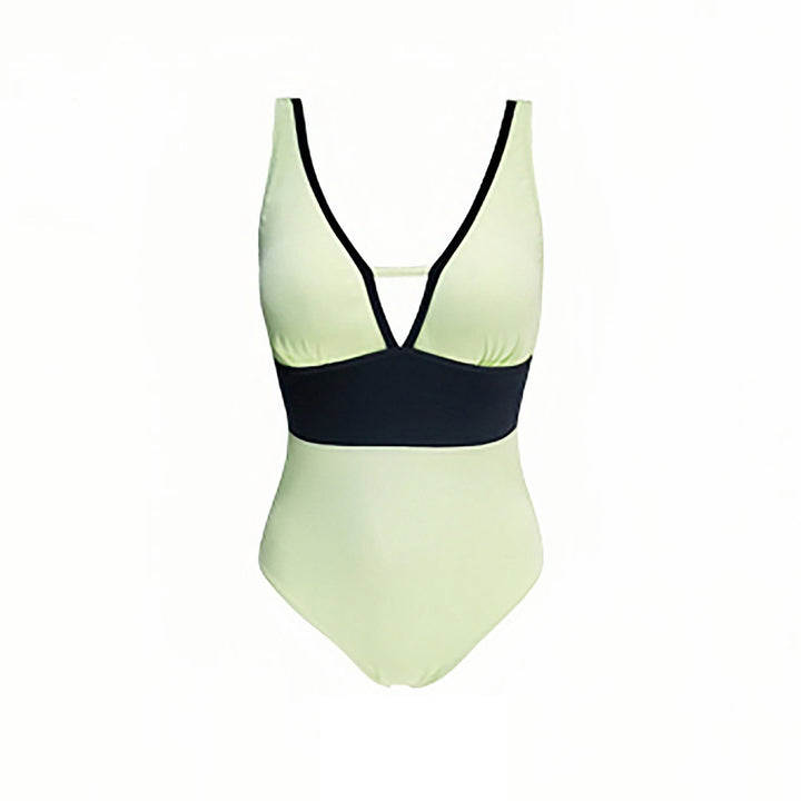 Ladies one-piece swimsuit with deep V-neck and contrasting details Mune Fashion