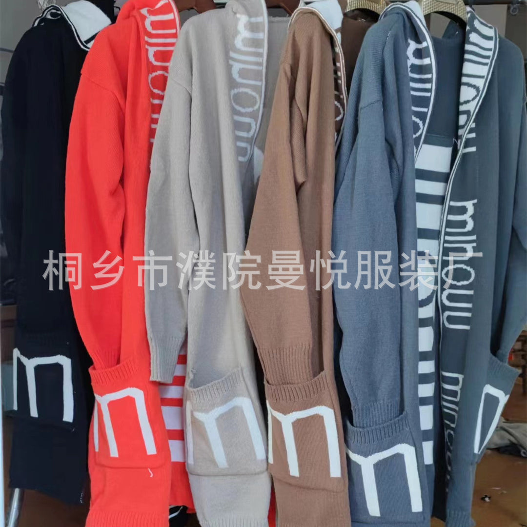 Women’s Oversized Knitted Hoodie Cardigan with Logo Border Mune Fashion