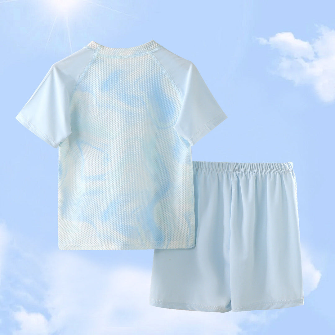 Women's UV protection bath set with short sleeve rash guard and elastic swimming shorts Mune Fashion