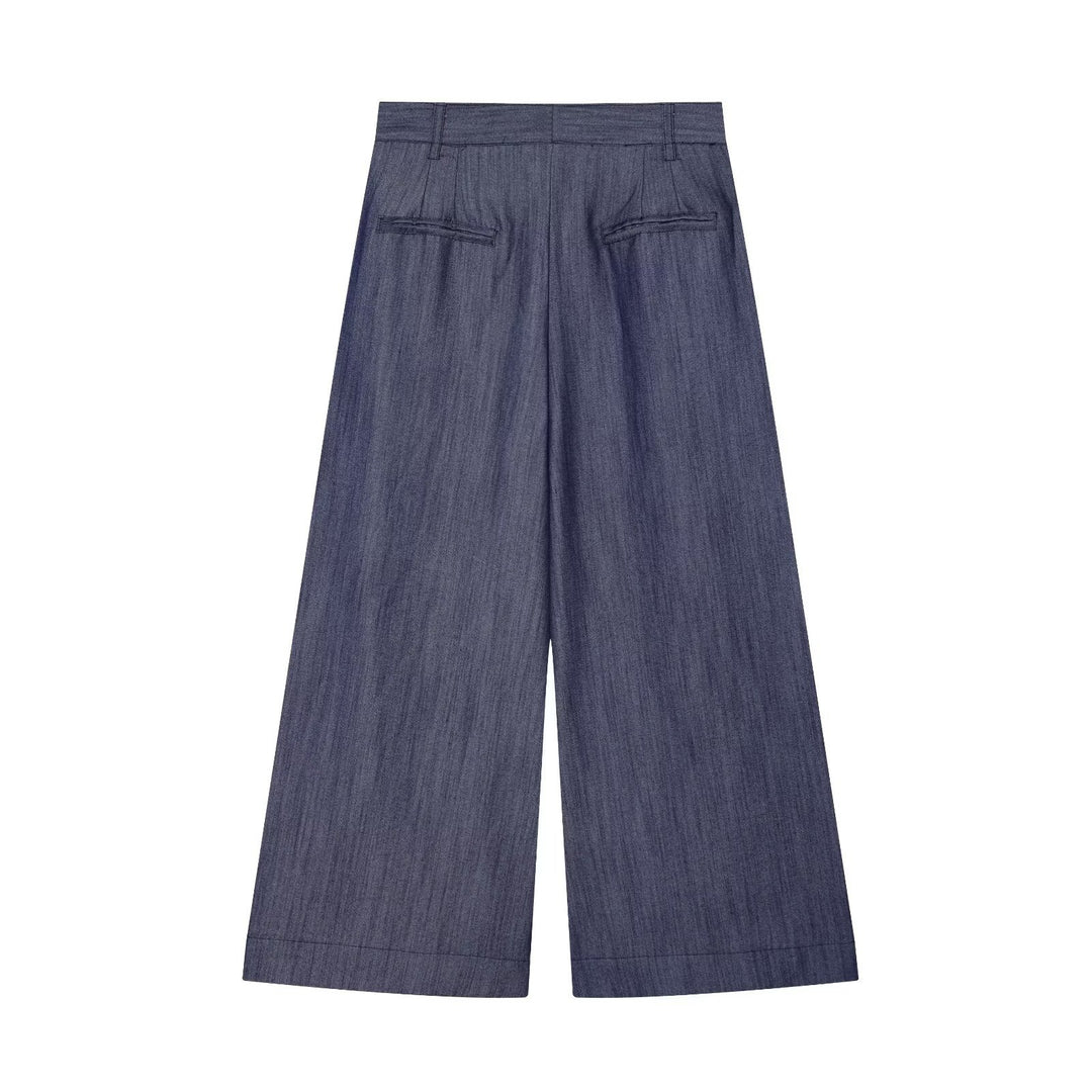 Women's high-waisted wide culottes made of lightweight denim quality with pleats Mune Fashion