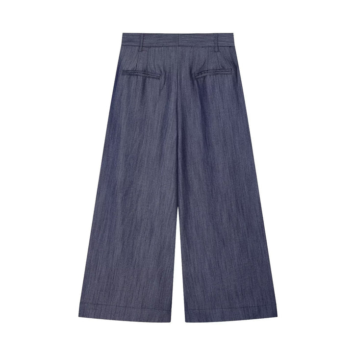 Women's high-waisted wide culottes made of lightweight denim quality with pleats Mune Fashion