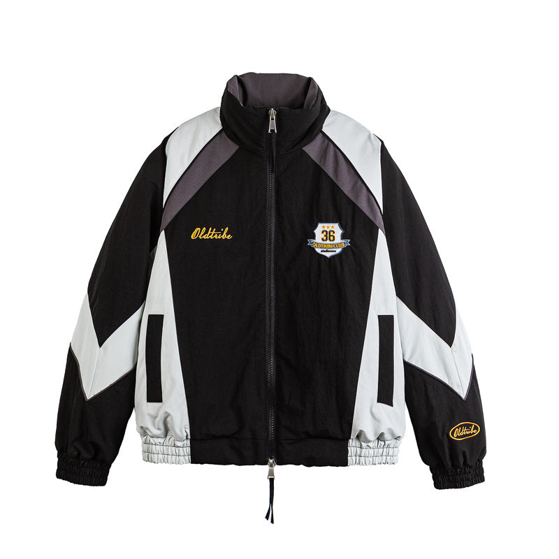 Unisex Retro Track Jacket in Vintage Sports Style with Stand-up Collar and Logo Embroidery Mune Fashion