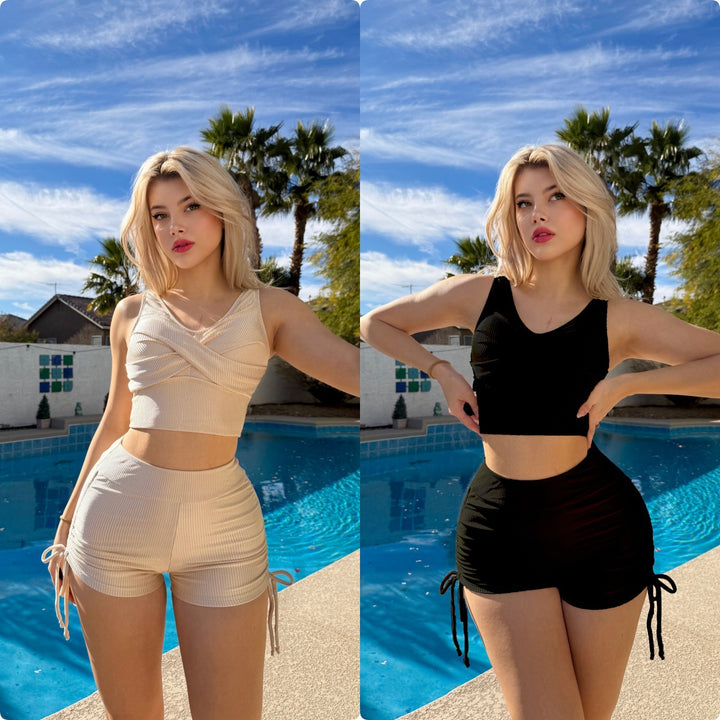 Women Sporty Crop Top and Shorts Set Mune Fashion