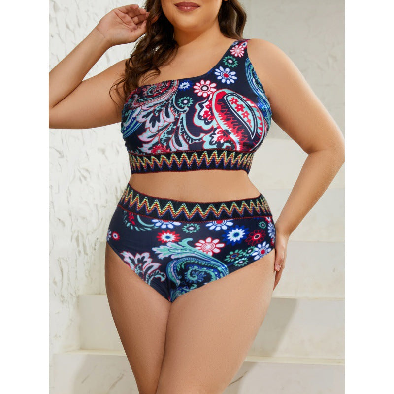 Women’s Crop-Top Bikini Set with High Waist and Decorative Pattern Mune Fashion