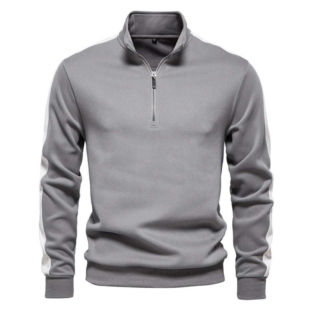 Men's stand-up collar sweater with short zipper and contrast side stripes Mune Fashion