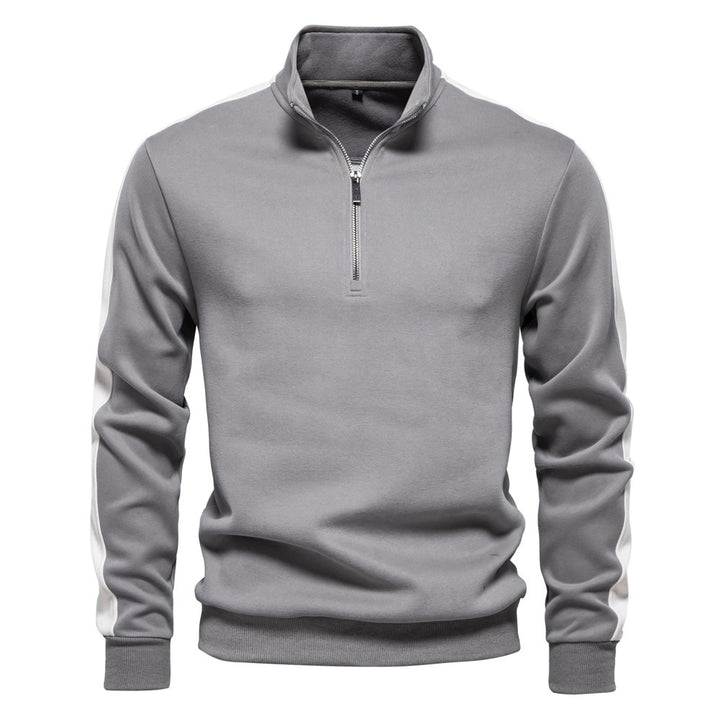 Men's stand-up collar sweater with short zipper and contrast side stripes Mune Fashion