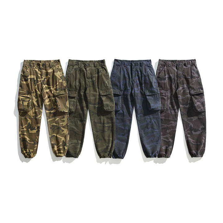 Men's Tactical Cargo Jogger Pants with Elastic Ankle Cuffs, Multiple Flap Pockets and Camouflage Pattern Mune Fashion