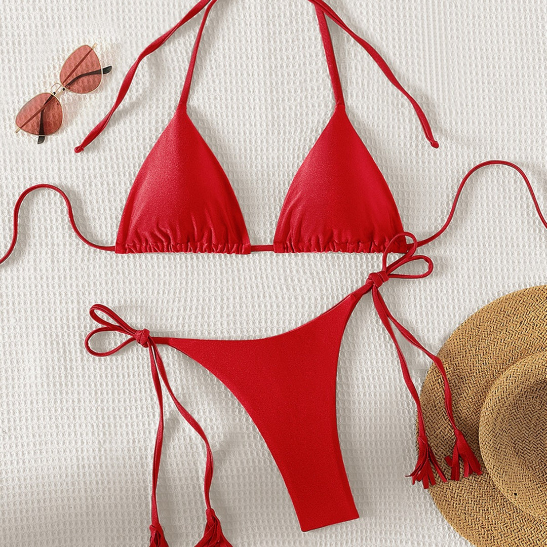 Women's Triangle Bikini with Side Ties and Shiny Surface Mune Fashion