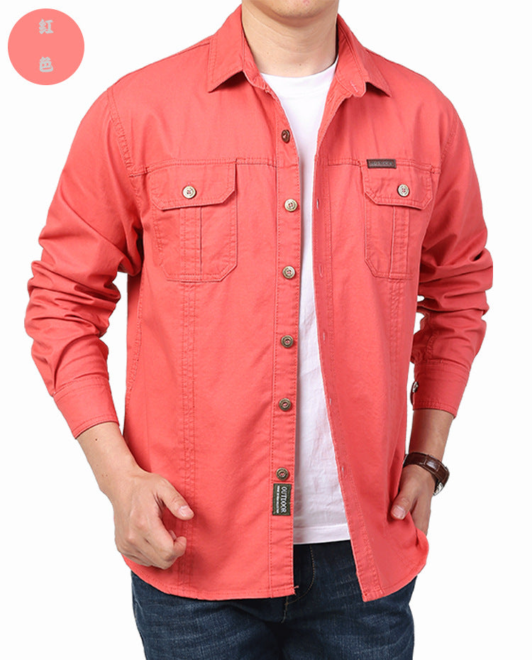 Men's casual canvas shirt with two patch breast pockets and reinforced seams.