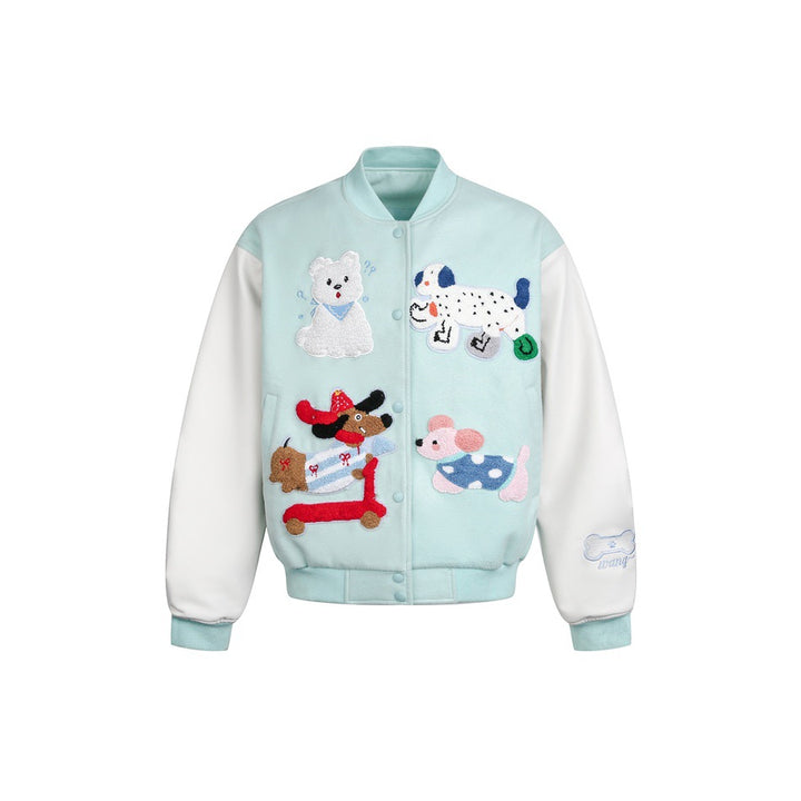 Women's Playful Bomber Jacket with Chenille Applications and Contrast Sleeves Mune Fashion