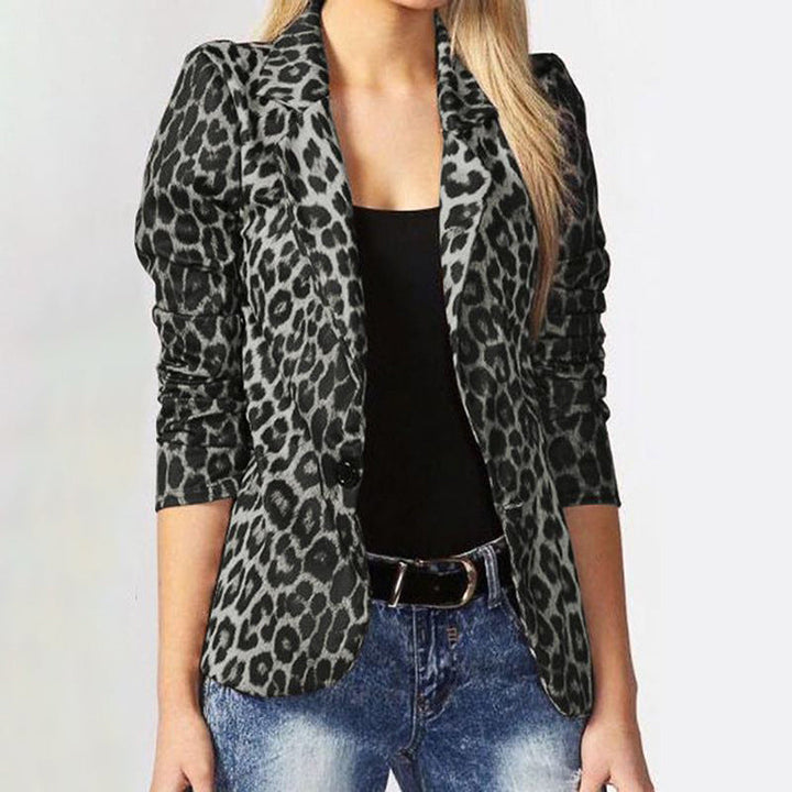 Women Elegant Leopard Pattern Blazer Jacket with Tailored Cut Mune