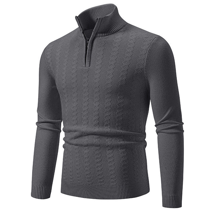 Men's fine-knit half-zip sweater with cable pattern, slim fit and stand-up collar Mune Fashion
