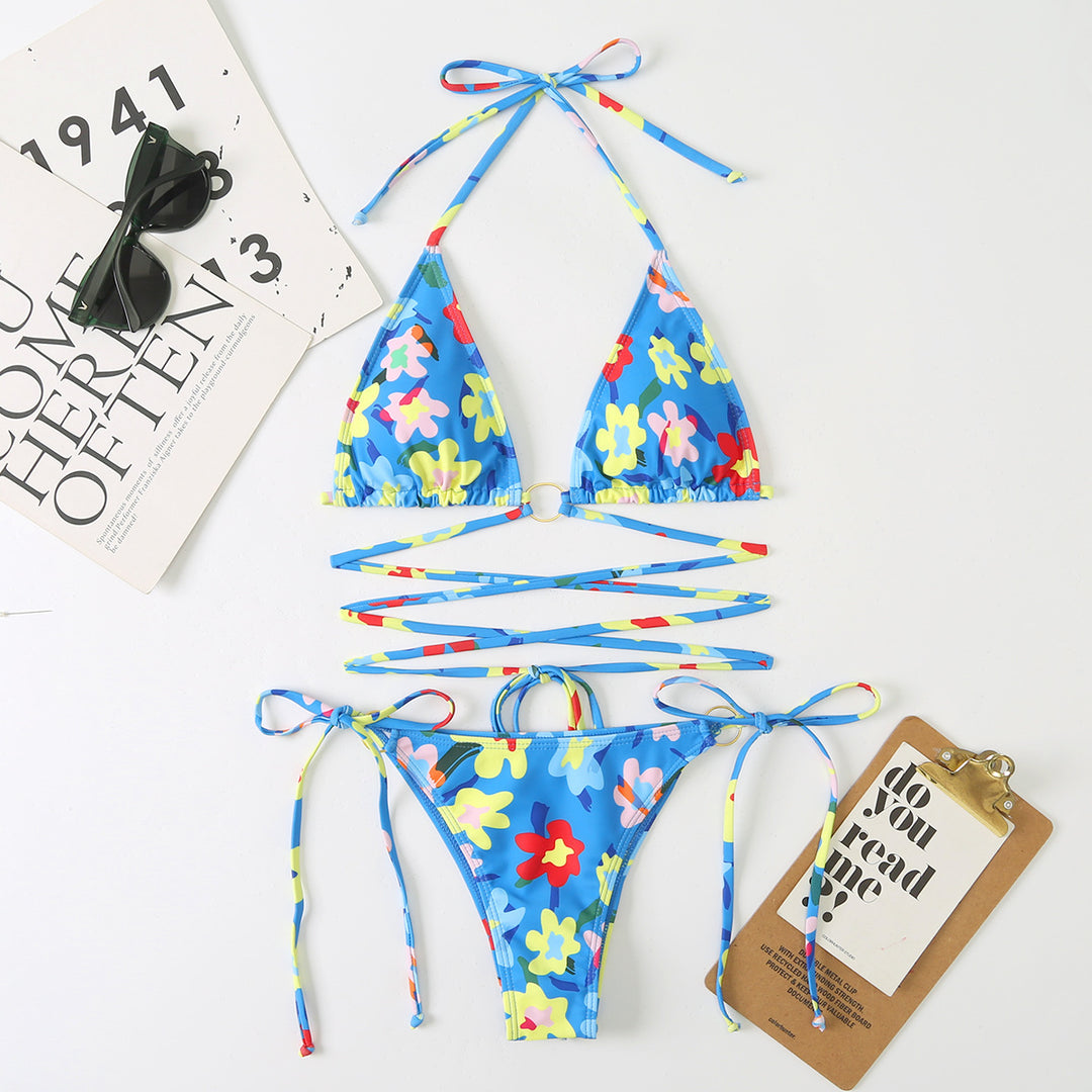 Women Triangle Bikini Set with adjustable straps and floral design Mune Fashion