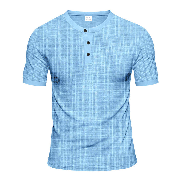 Men's nano band collar henley with fine mesh structure and slim fit Mune Fashion