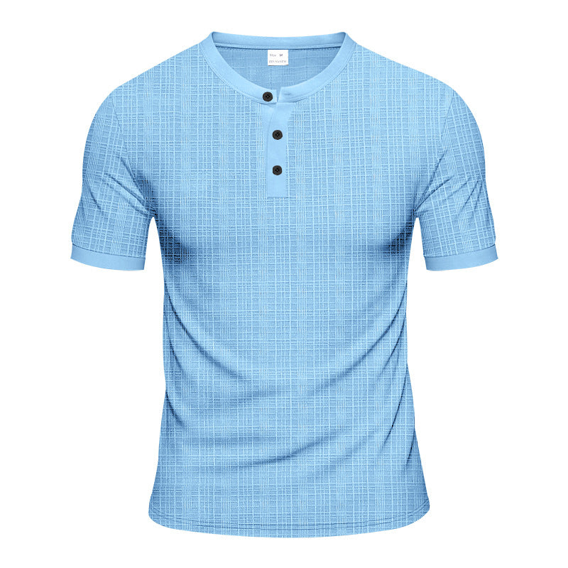 Men's nano band collar henley with fine mesh structure and slim fit Mune Fashion
