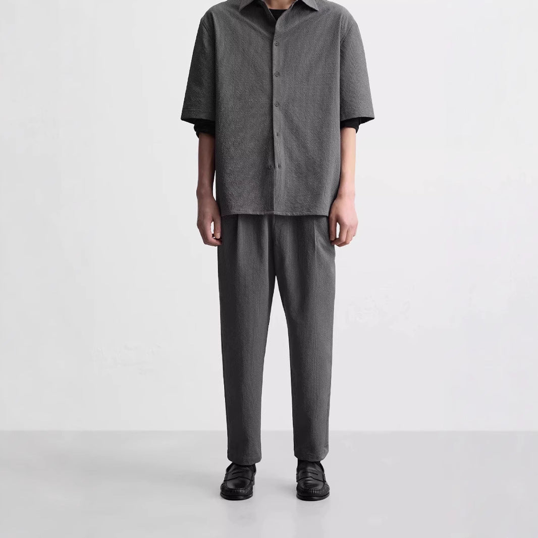 Men's Relaxed-Fit Pleated Trousers with Drawstring and Elastic Waist Mune Fashion