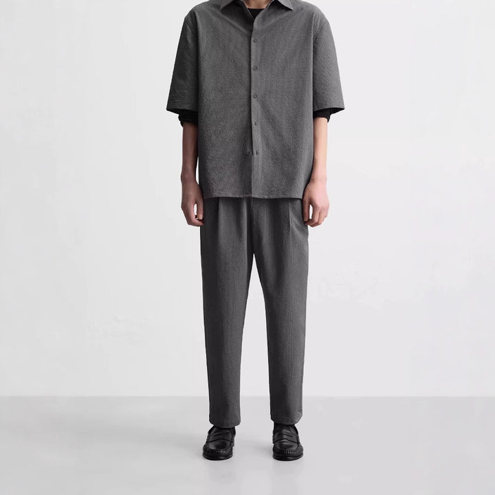 Men's Relaxed-Fit Pleated Trousers with Drawstring and Elastic Waist Mune Fashion