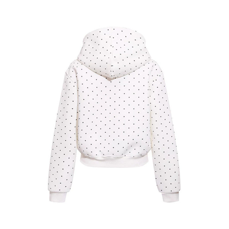 Women’s hoodie sweatshirt with polka dot pattern, kangaroo pocket and large typographic print Mune Fashion