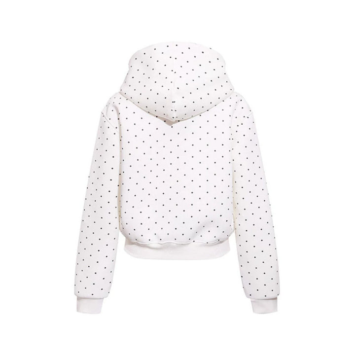 Women’s hoodie sweatshirt with polka dot pattern, kangaroo pocket and large typographic print Mune Fashion