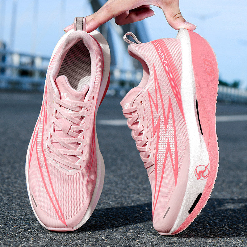 Unisex cushioned race platform running shoes with rocker midsole and breathable micro-mesh Mune Fashion