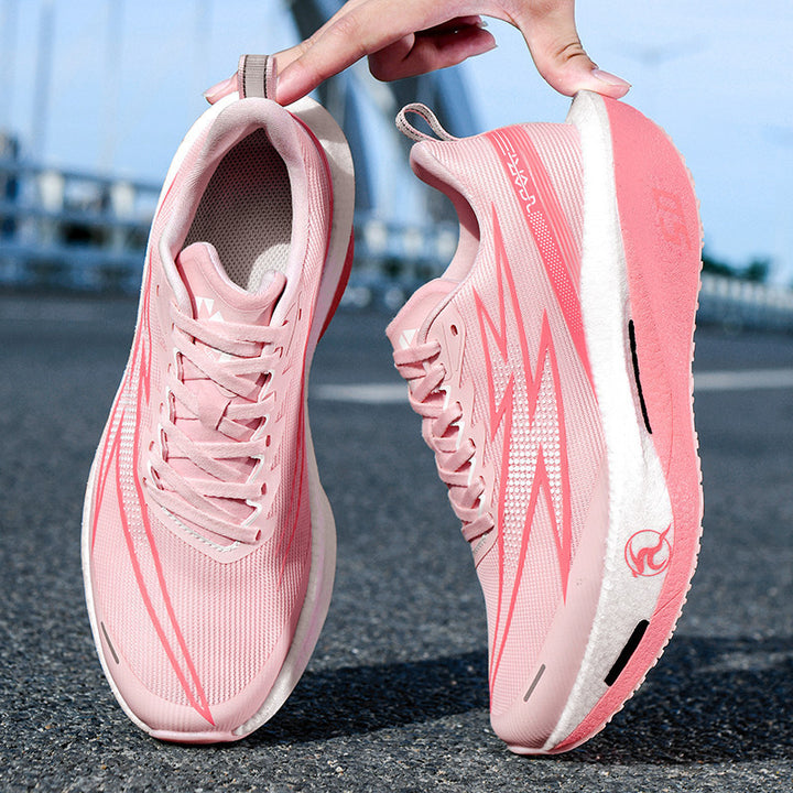 Unisex cushioned race platform running shoes with rocker midsole and breathable micro-mesh Mune Fashion