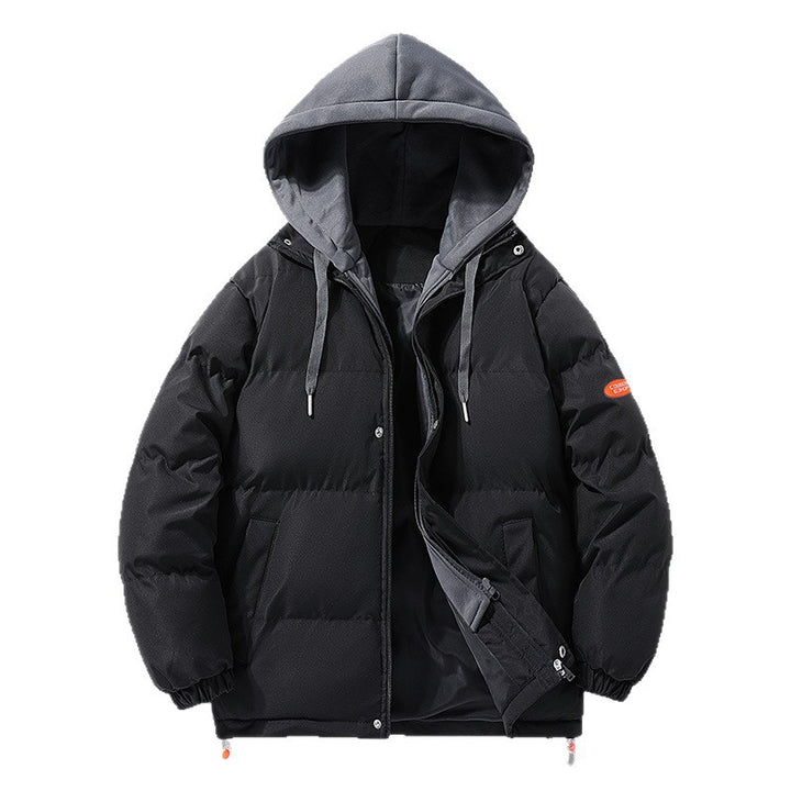 Men's padded puffer jacket with contrasting hood, windproof outer shell, and drawstring Mune Fashion
